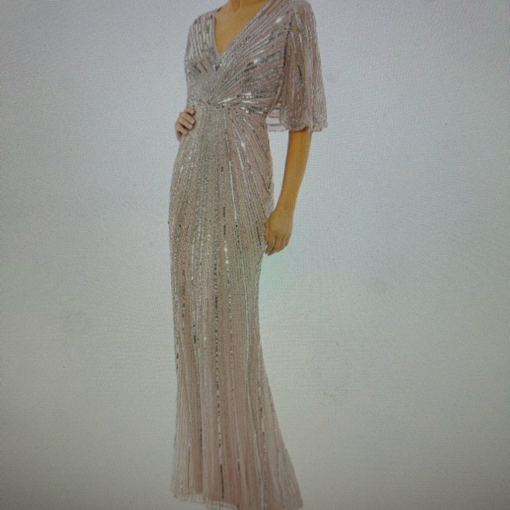 Mac Duggal Glittering Silver and Pink Maxi Dress